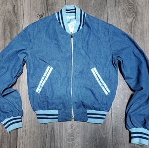 Reversable vintage jean and blue acetate bomber jacket, size medium